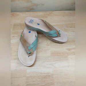 Wanda panda leather slip on Thong Sandals Size EU41/ US10 Tan & Jadeite